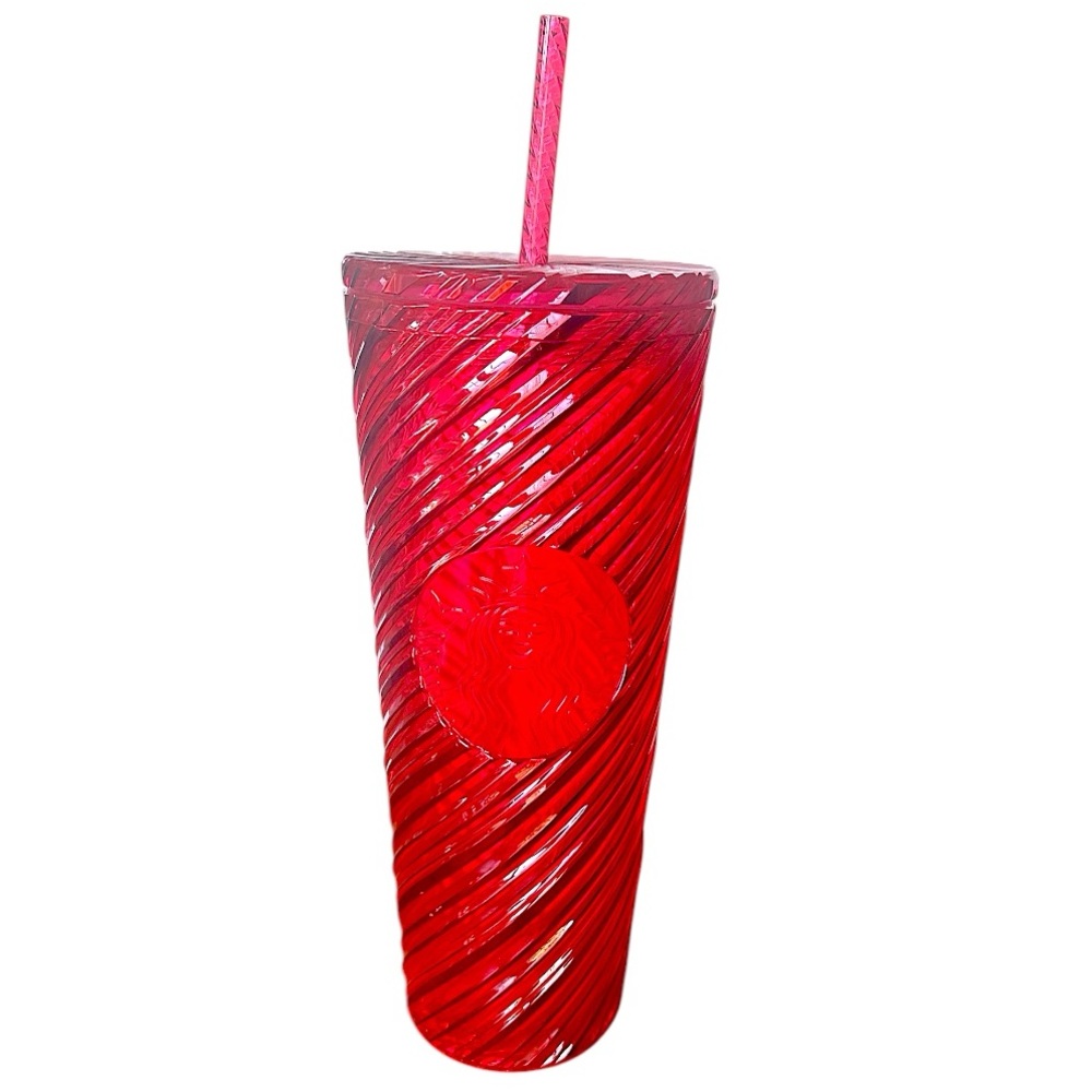 STARBUCKS 24oz Cherry Red Swirl Cold Cup Tumbler